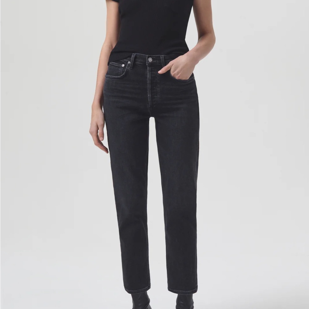 AGOLDE, Size 30, RILEY HIGH RISE STRAIGHT CROP, Black